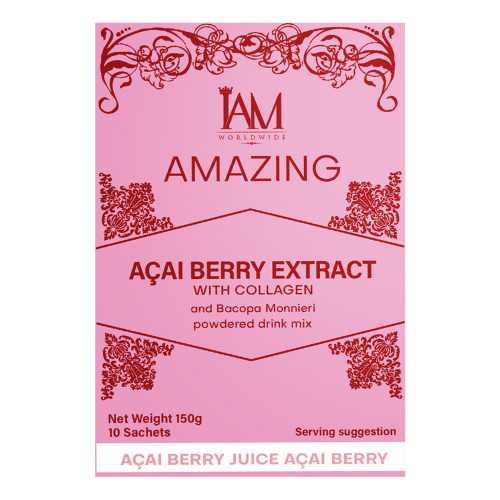 IAM Worldwide Açai Berry Extract with Collagen and Bacopa Monnieri - Net Wt 150g x 7 Sachets